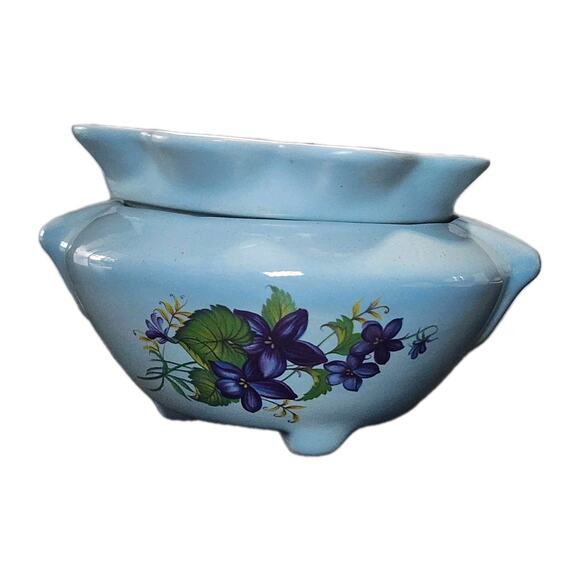 Vintage Other - Vintage African Violet Self Watering Planter Blue Ceramic Hand Painted Flowers